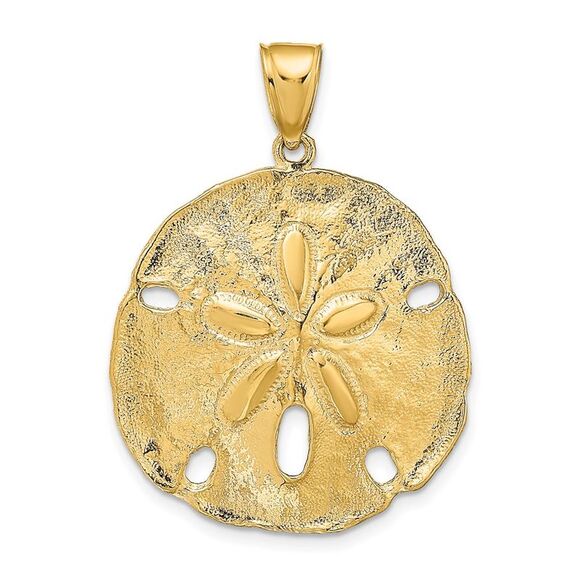 14k Yellow Gold Large Polished Sand Dollar Pendant 29mm (1 1/8 Inch)
